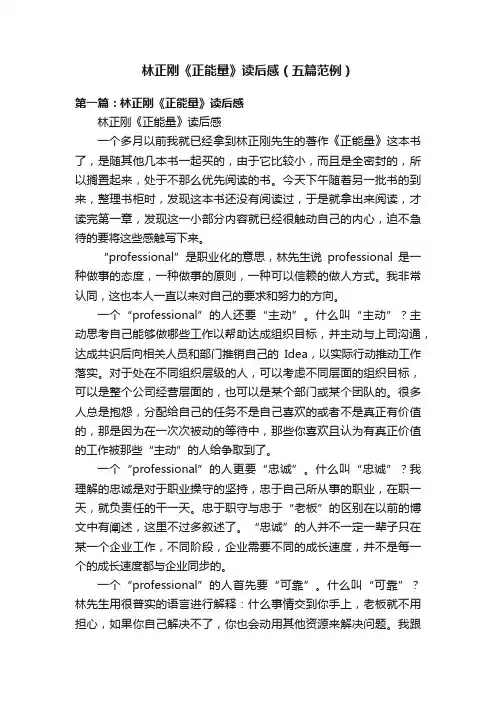 林正刚《正能量》读后感（五篇范例）
