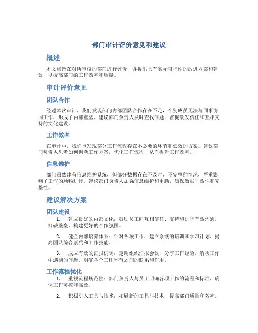 部门审计评价意见和建议