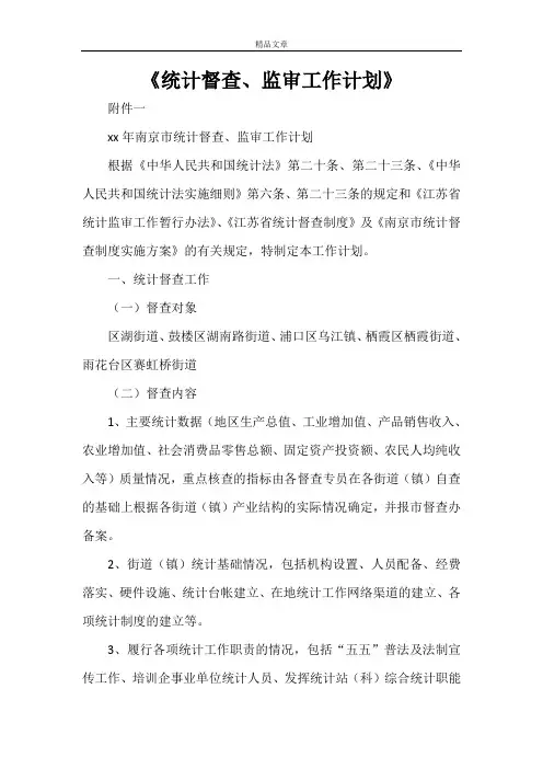 2021年《统计督查、监审工作计划》