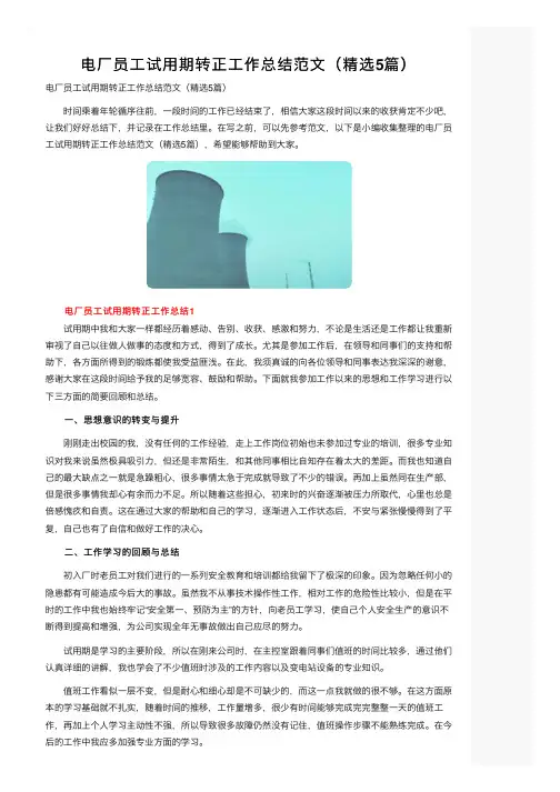 电厂员工试用期转正工作总结范文（精选5篇）
