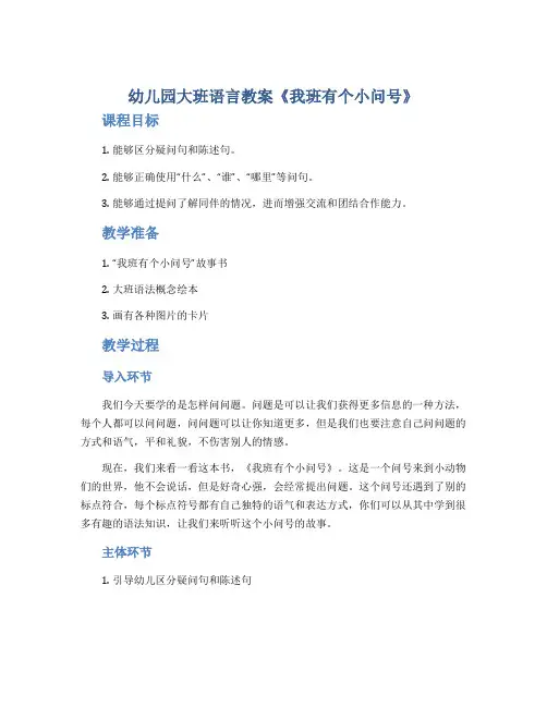 幼儿园大班语言教案《我班有个小问号》