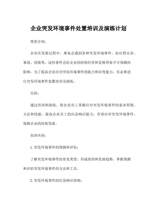 企业突发环境事件处置培训及演练计划