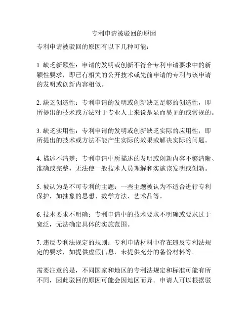 专利申请被驳回的原因