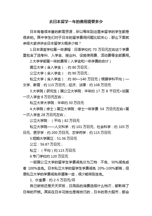 去日本留学一年的费用需要多少