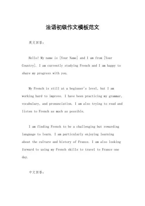 法语初级作文模板范文