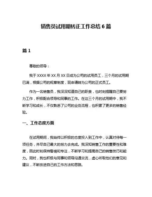 销售员试用期转正工作总结6篇