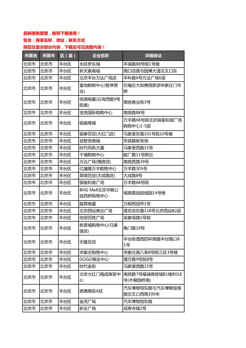 新版北京市北京市丰台区商场企业公司商家户名录单联系方式地址大全79家