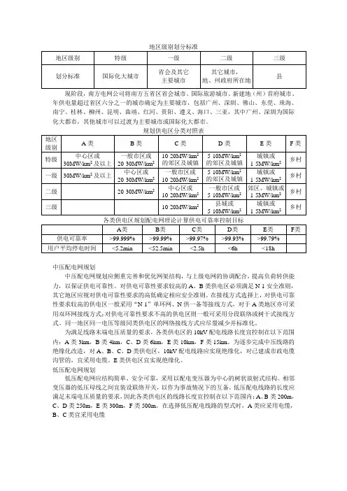 南方电网标准划分