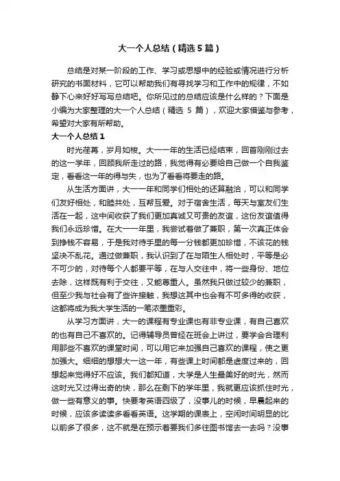 大一个人总结（精选5篇）