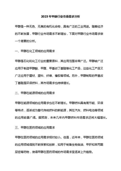 2023年甲醇行业市场需求分析
