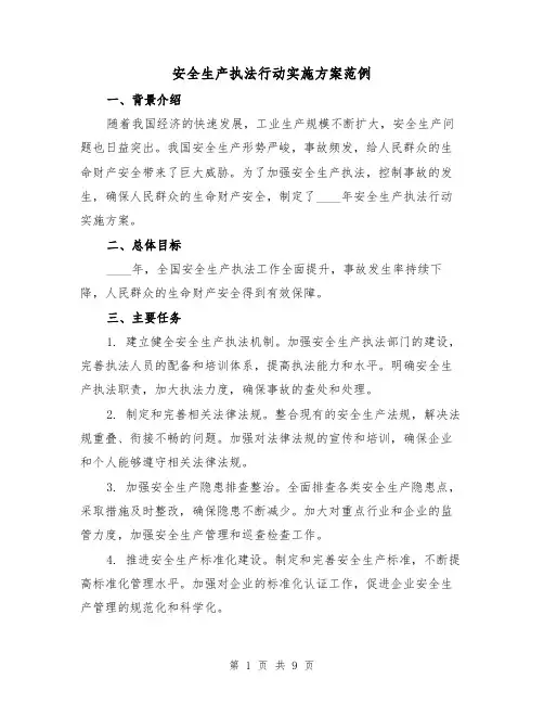 安全生产执法行动实施方案范例（三篇）