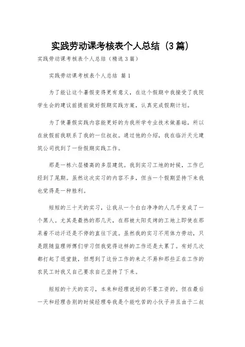 实践劳动课考核表个人总结(3篇)