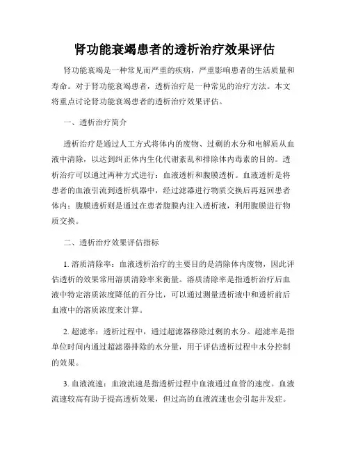 肾功能衰竭患者的透析治疗效果评估