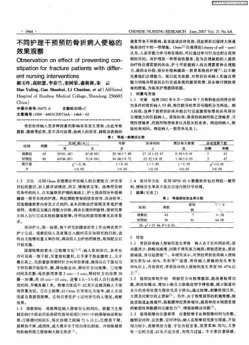 不同护理干预预防骨折病人便秘的效果观察