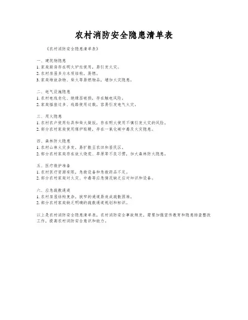 农村消防安全隐患清单表