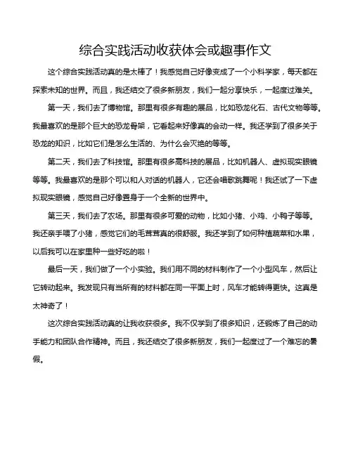 综合实践活动收获体会或趣事作文