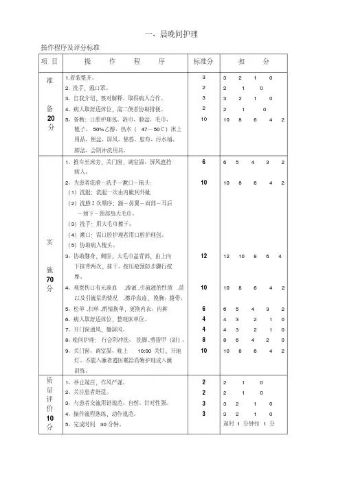 护理操作考试步骤及评分标准