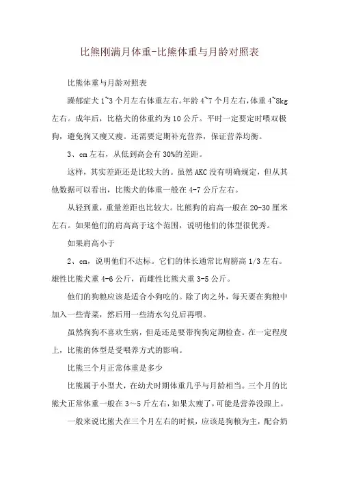 比熊刚满月体重-比熊体重与月龄对照表