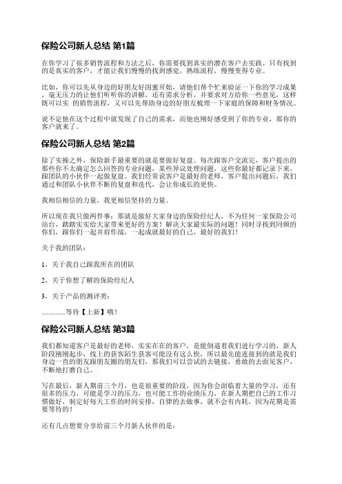 保险公司新人总结(推荐3篇)