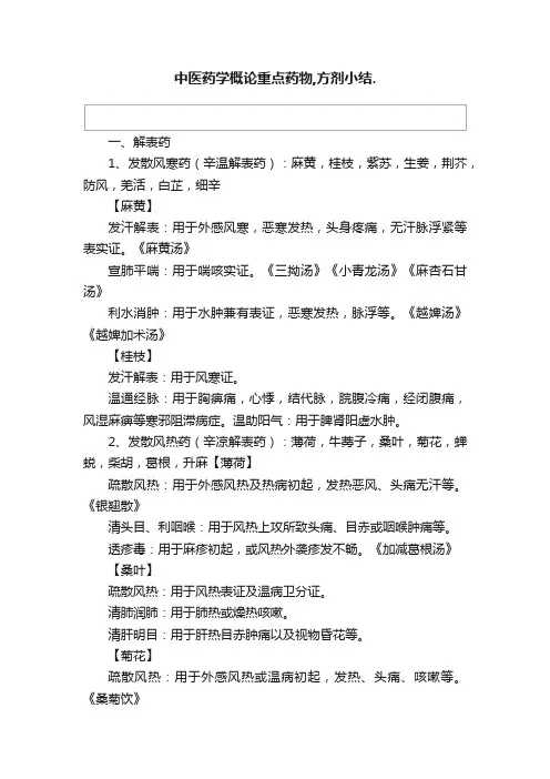 中医药学概论重点药物,方剂小结.