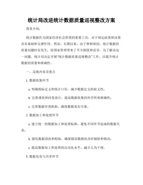 统计局改进统计数据质量巡视整改方案