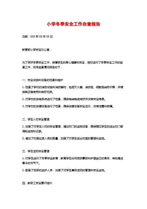 小学冬季安全工作自查报告
