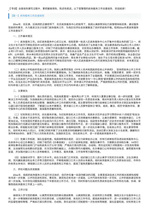 政务服务工作自查报告