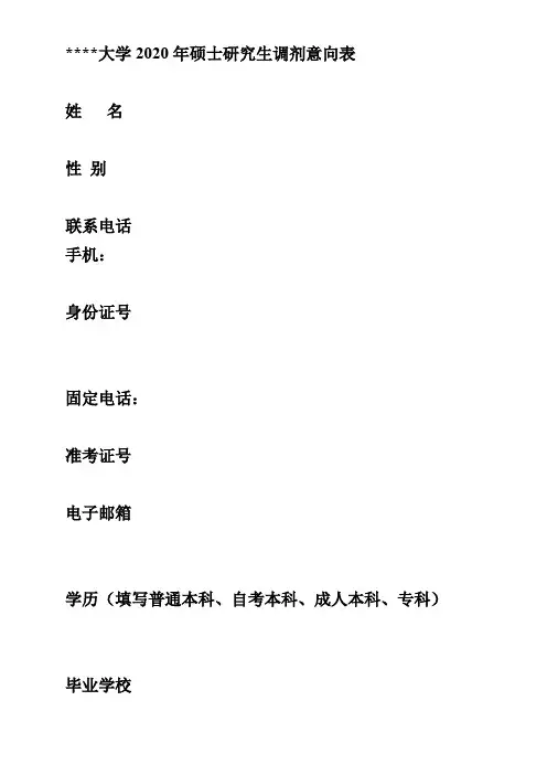 湖北工业大学2020年硕士研究生调剂意向表【模板】