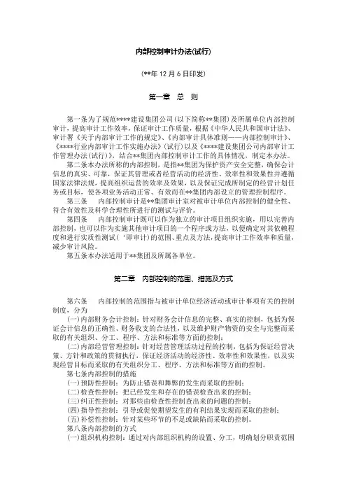 国有企业内部控制审计办法(试行)模版