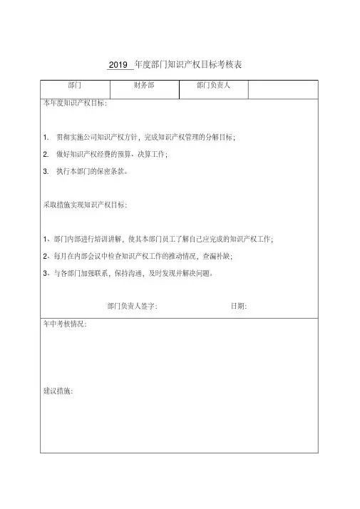 年度部门知识产权目标考核表财务部