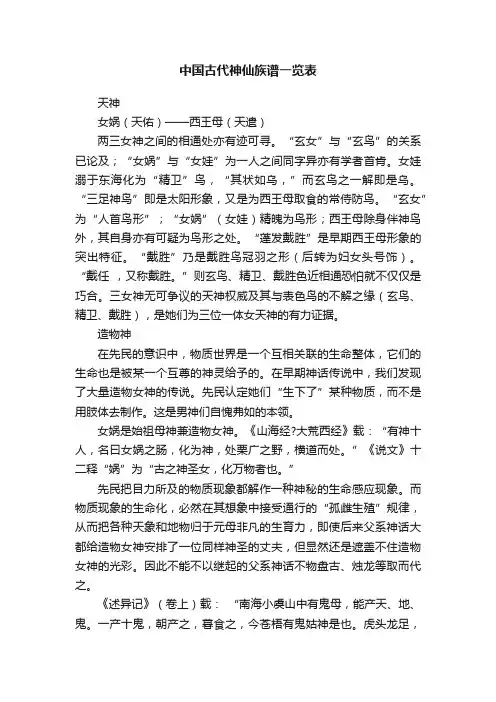 中国古代神仙族谱一览表