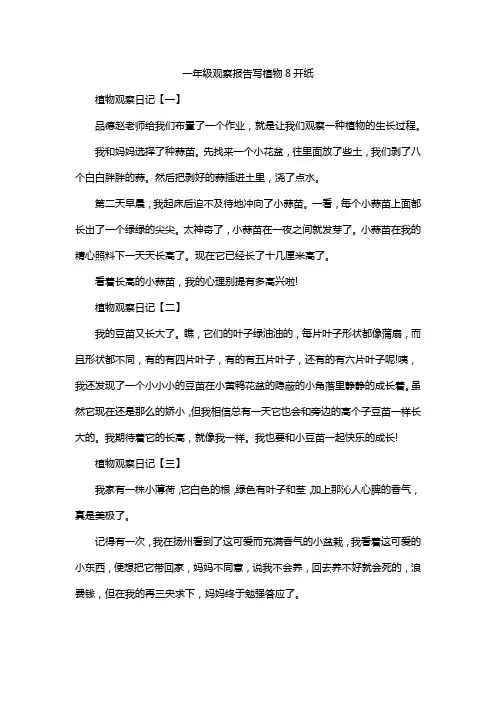 一年级观察报告写植物8开纸