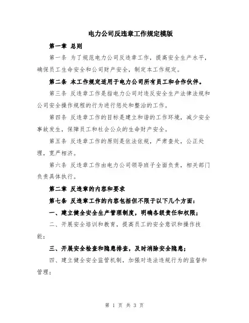 电力公司反违章工作规定模版