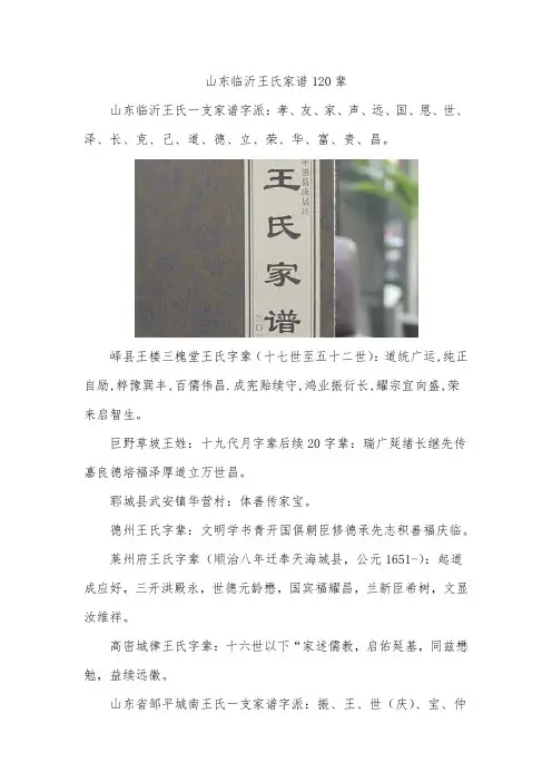 山东临沂王氏家谱120辈