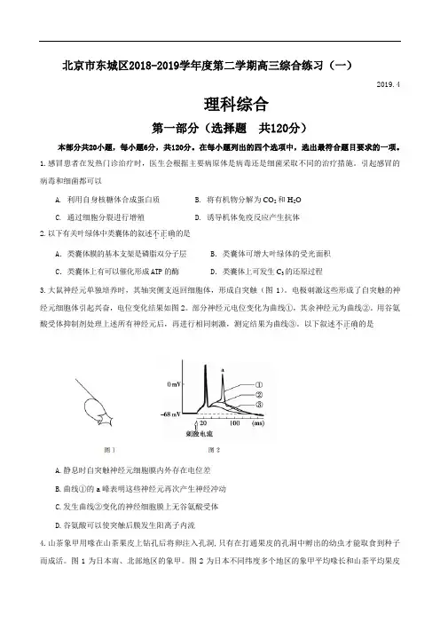 2019东城区高三生物一模试题及答案
