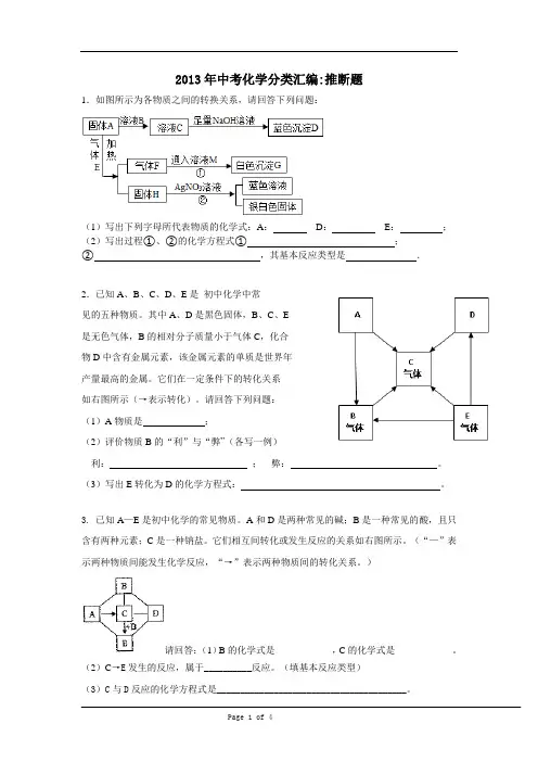 2013年中考化学分类汇编推断题