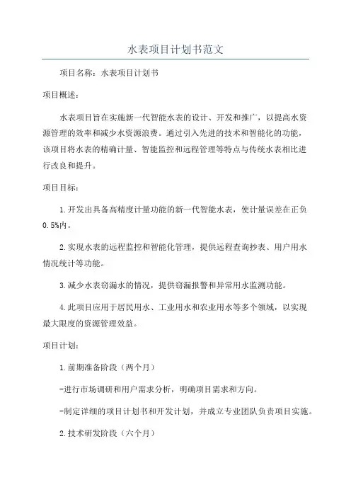 水表项目计划书范文