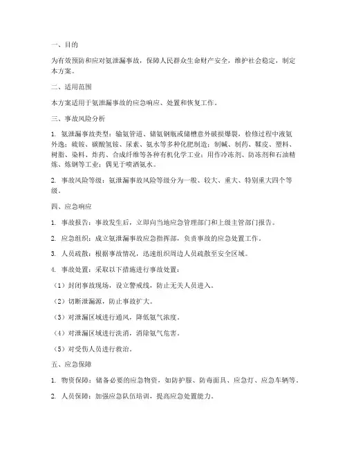 氨泄漏等专项处置方案