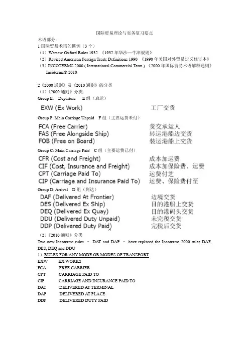 国际贸易理论与实务复习知识点