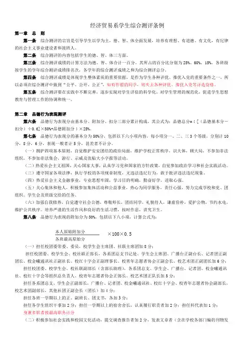广东金融学院学生综合测评条例汇总