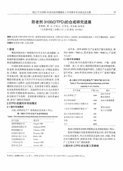 防老剂3100(DTPD)的合成研究进展