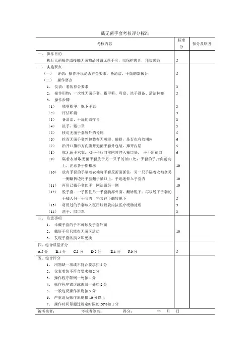 带无菌手套考核评分标准