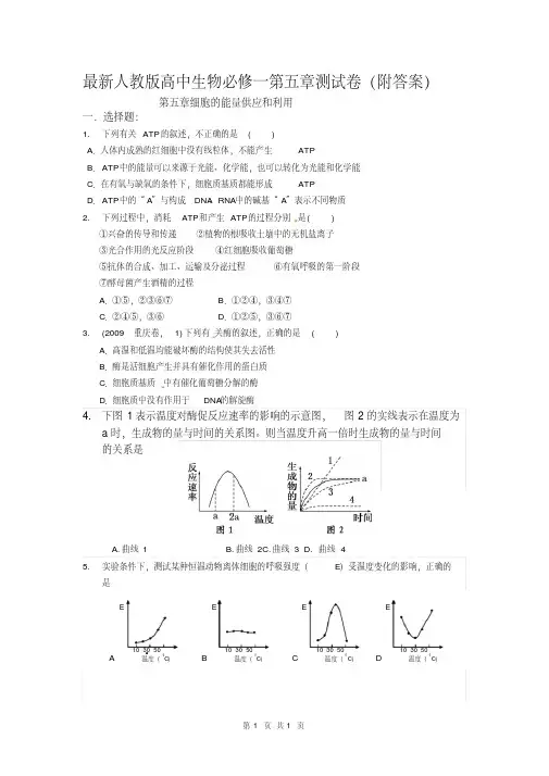 人教版高中生物必修一第五章测试卷（附答案）