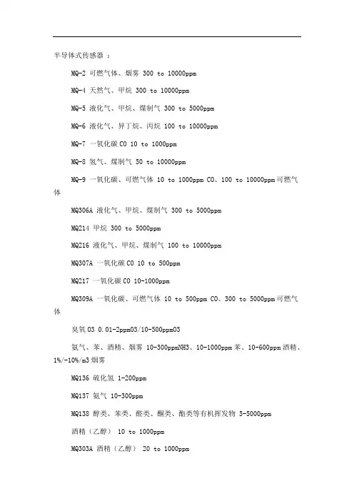 MQ系列传感器的类型及适用特点