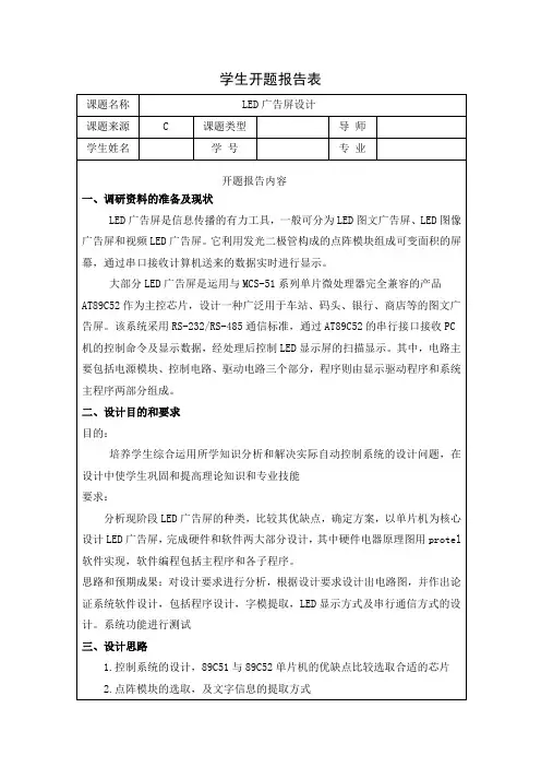 LED广告屏毕业设计-开题报告