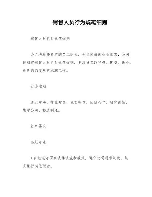 销售人员行为规范细则