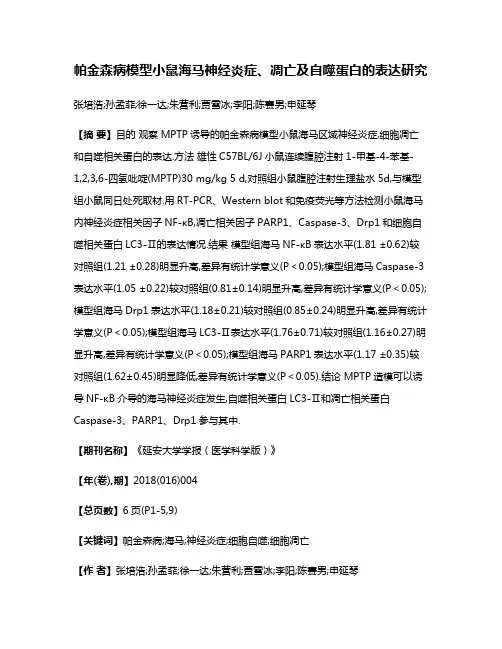 帕金森病模型小鼠海马神经炎症、凋亡及自噬蛋白的表达研究
