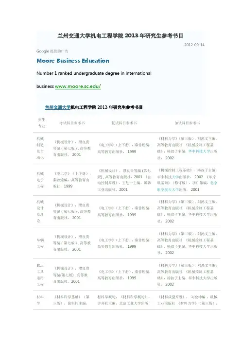 兰州交通大学机电工程学院2013年研究生参考书目