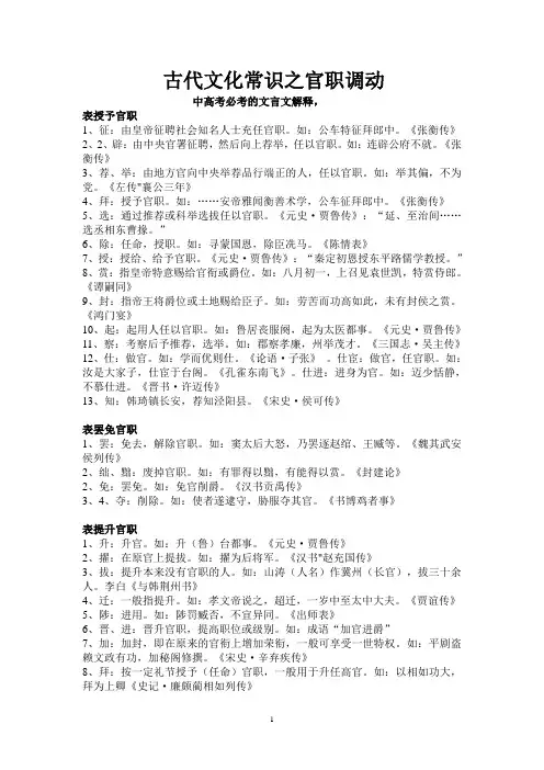 古代文化常识之官职调动!