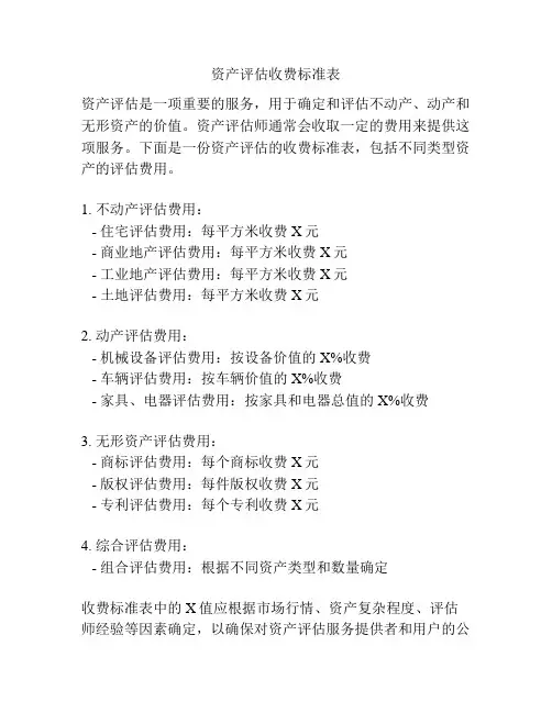 资产评估收费标准表
